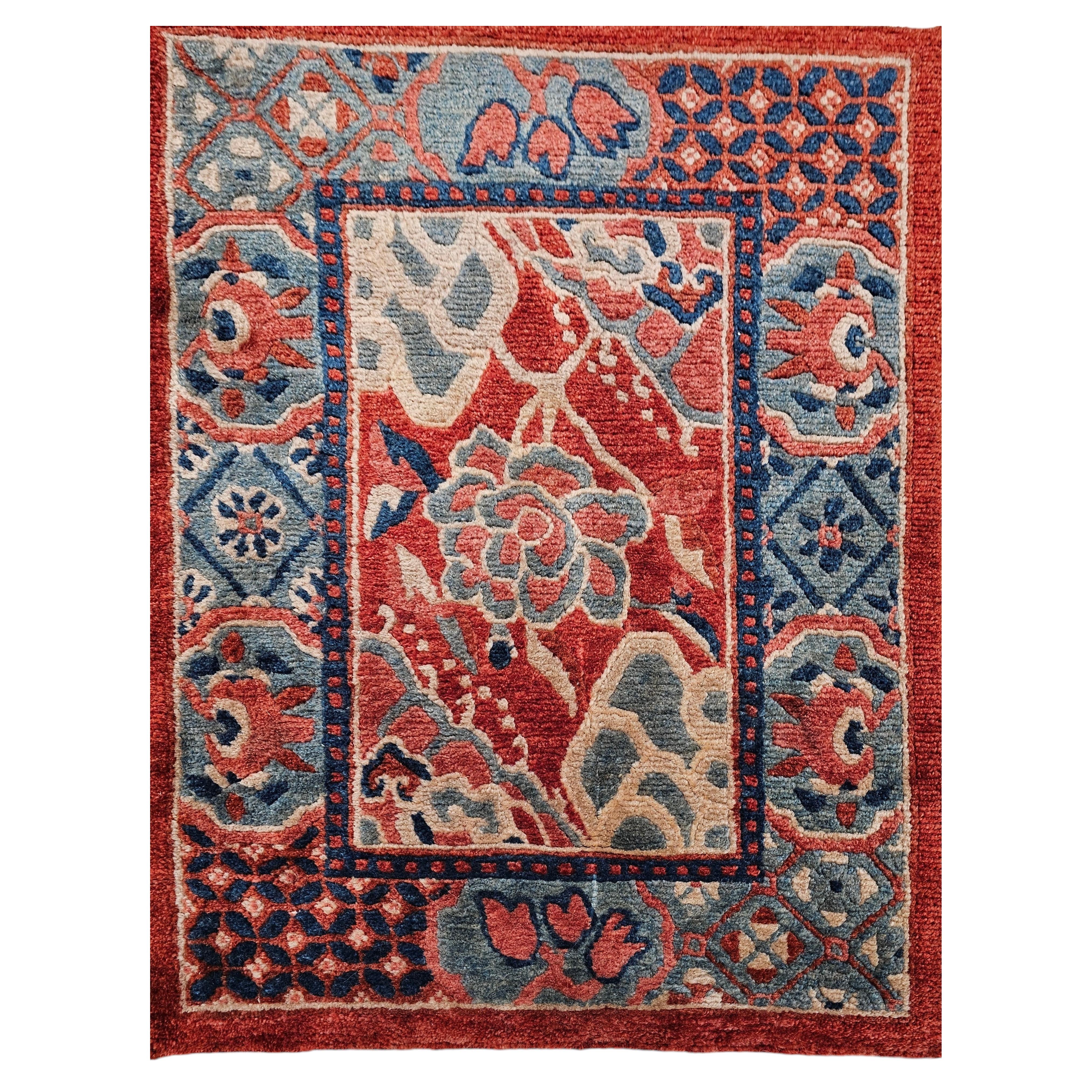 Vintage Tibetan Area Rug with in Allover Lotus Flower Pattern