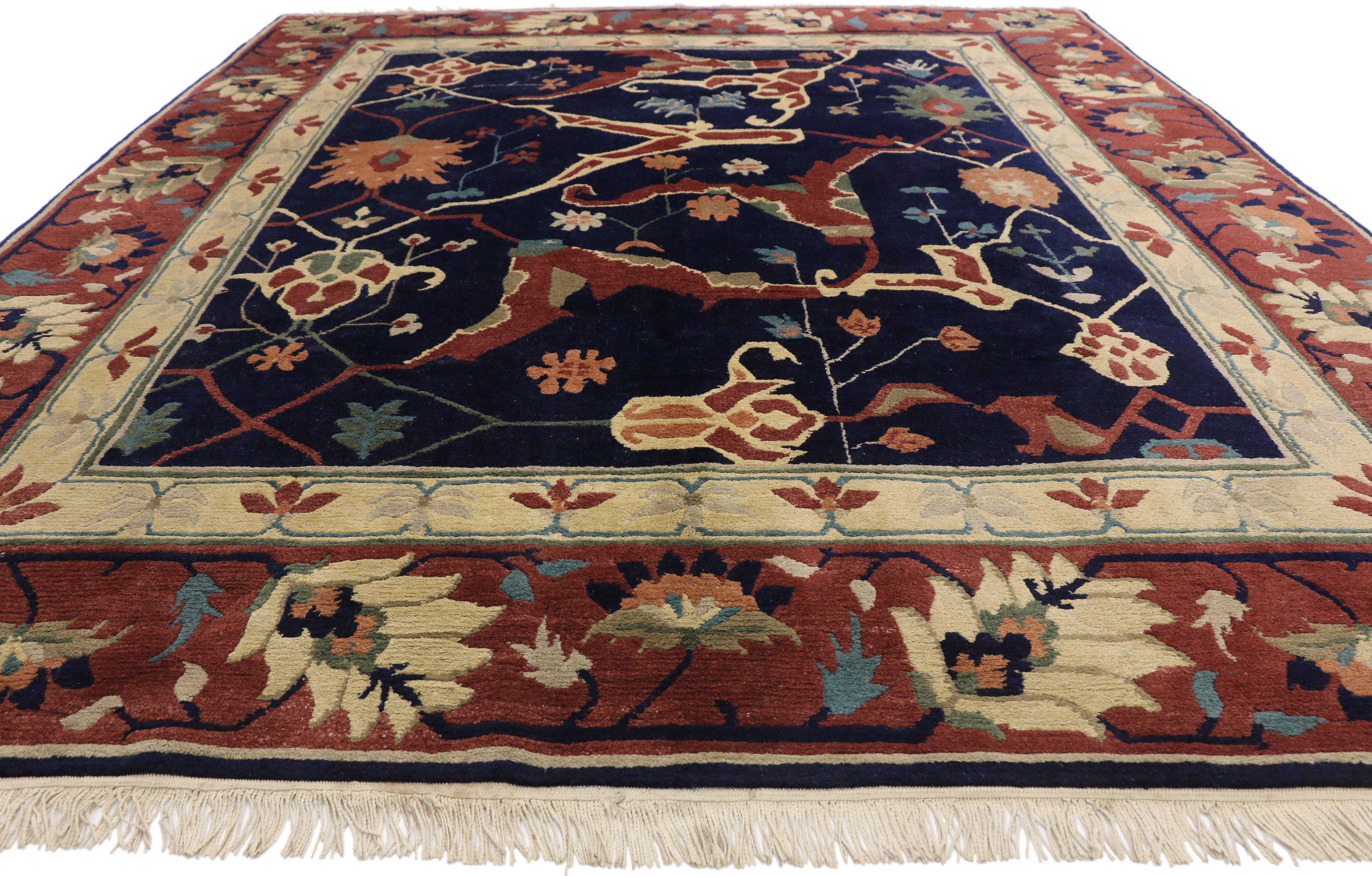 American Colonial Vintage Tibetan Area Rug with Persian Serapi All Over Design For Sale
