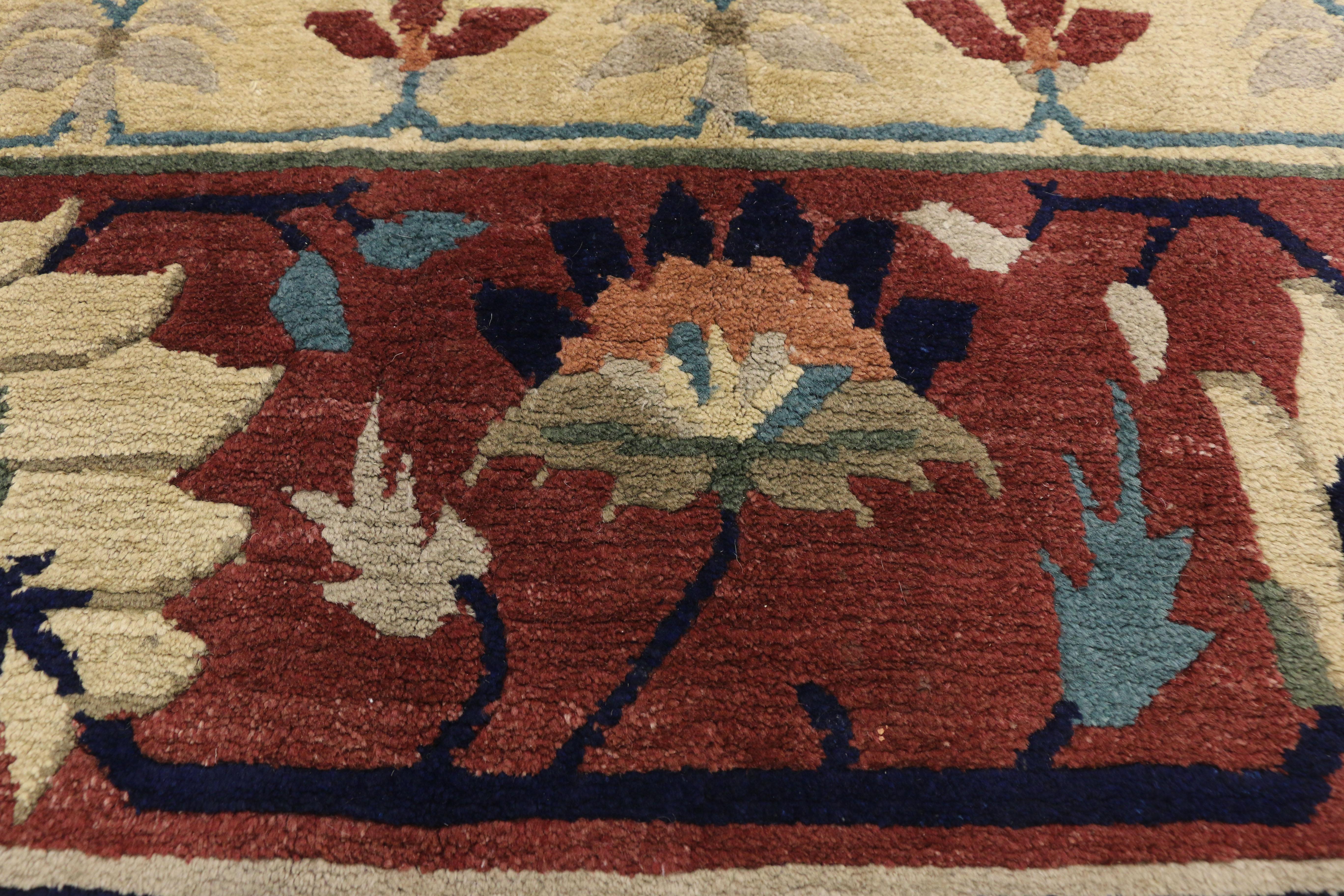 Hand-Knotted Vintage Tibetan Area Rug with Persian Serapi All Over Design For Sale
