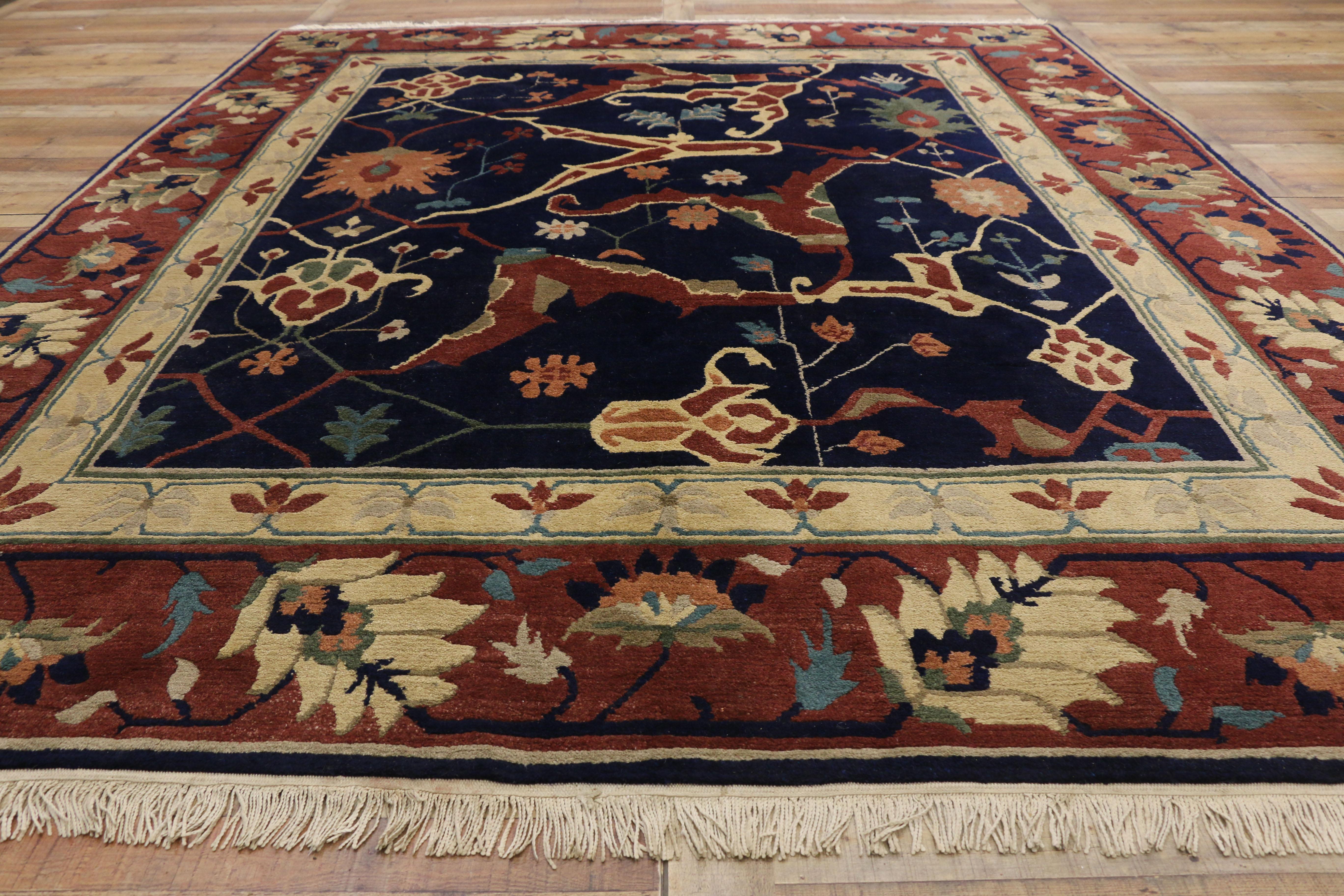 Wool Vintage Tibetan Area Rug with Persian Serapi All Over Design For Sale