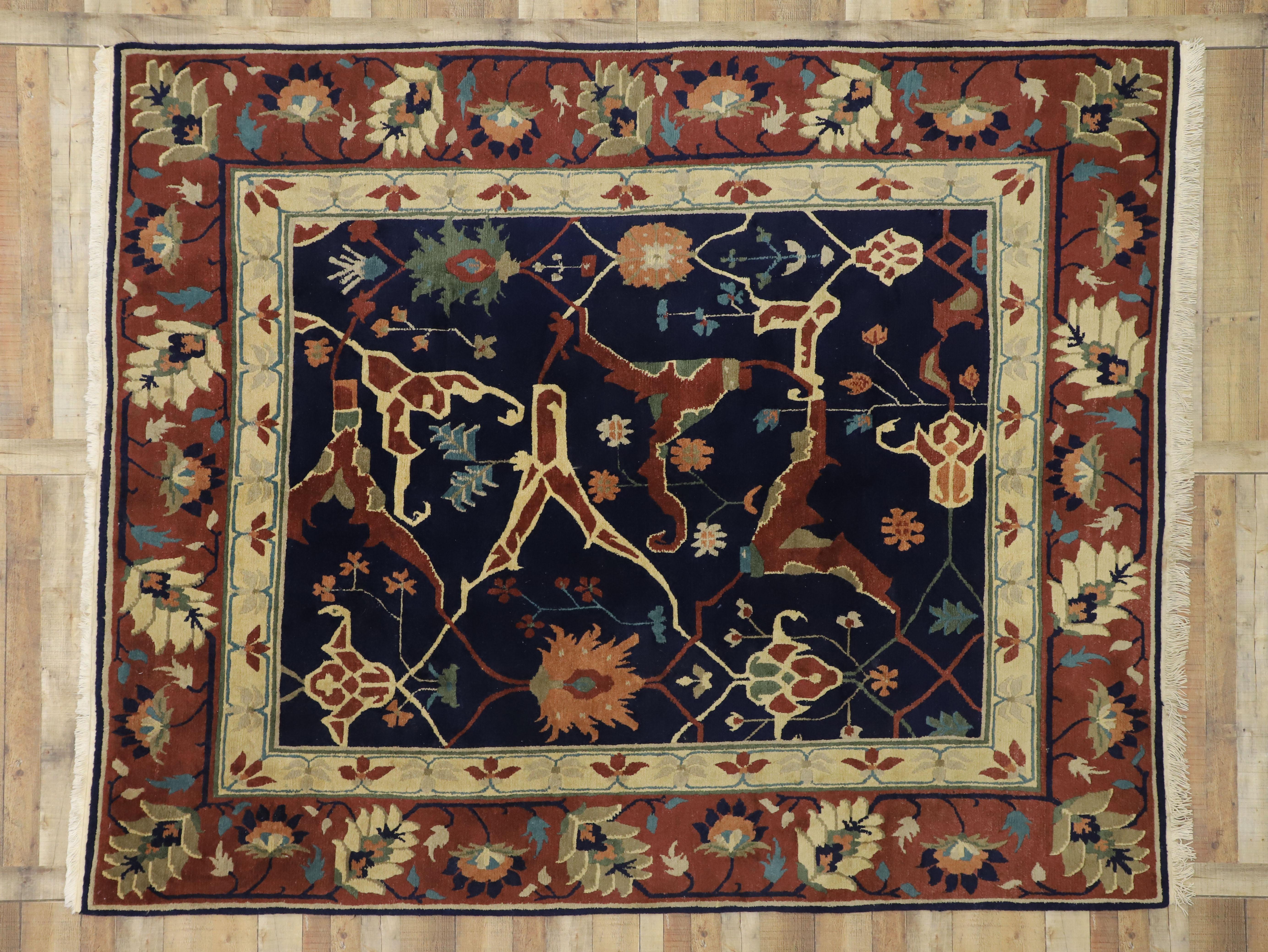 Laine Tapis tibétain vintage avec motifs persans Serapi sur toute sa surface en vente