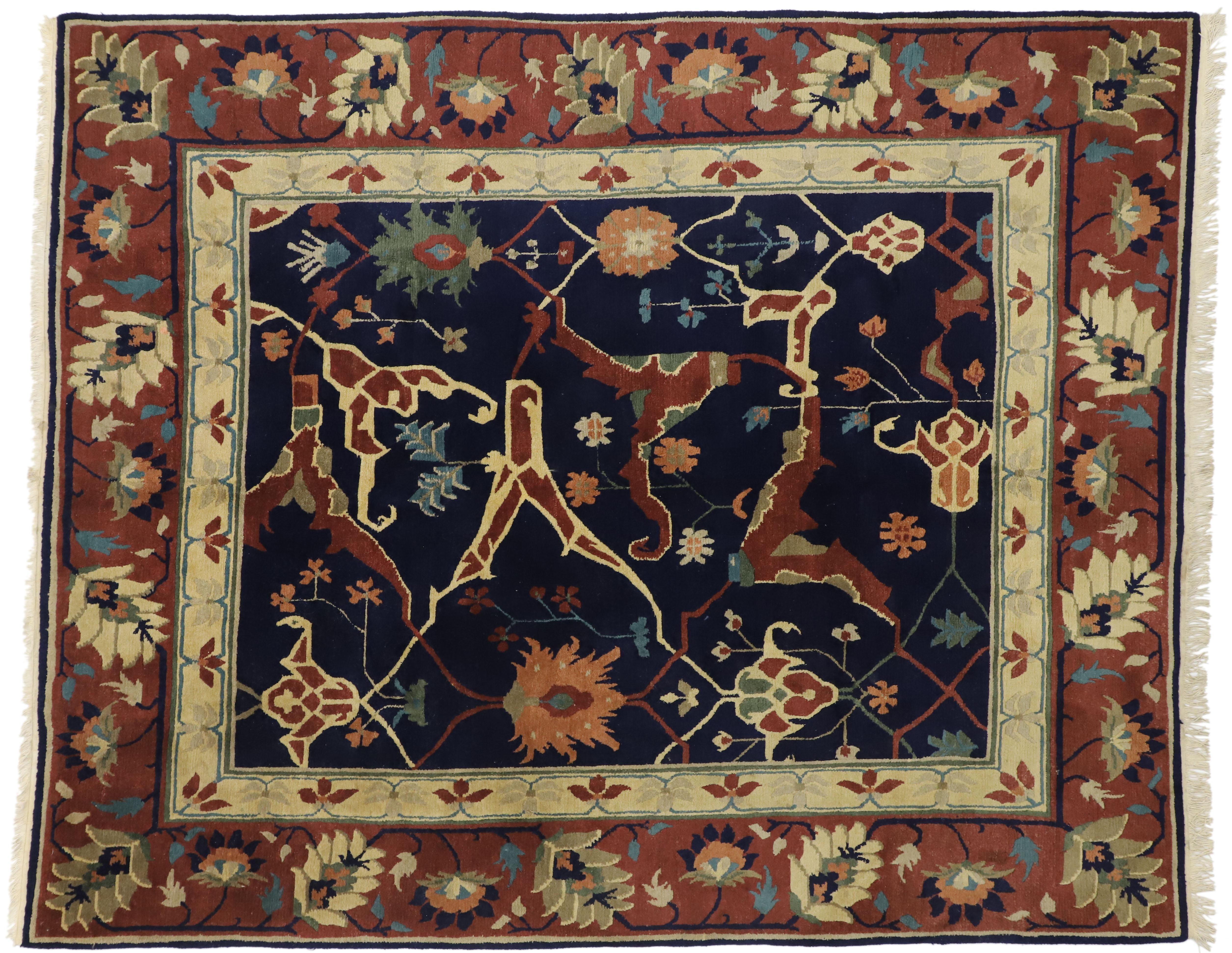 Tapis tibétain vintage avec motifs persans Serapi sur toute sa surface en vente 1