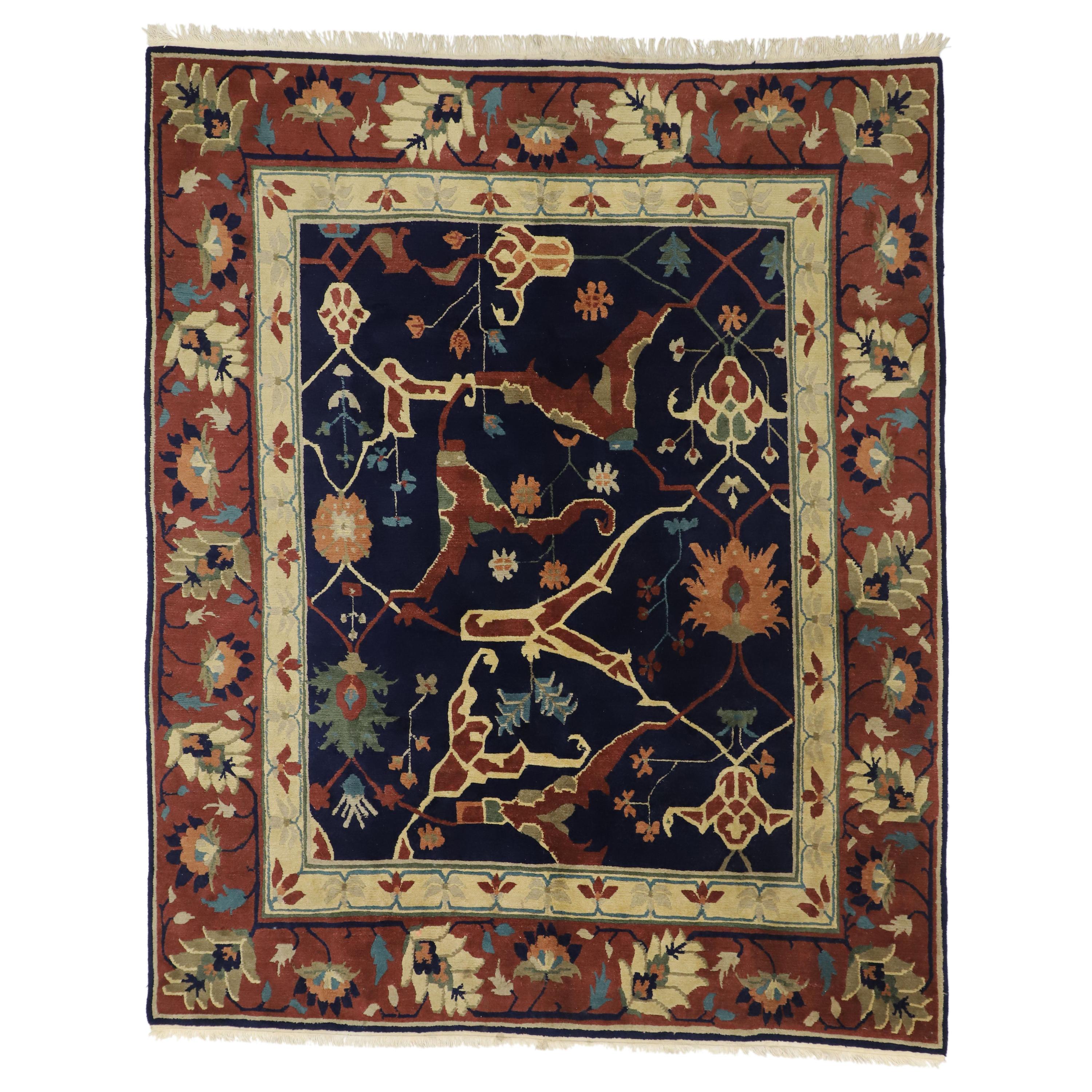 Vintage Tibetan Area Rug with Persian Serapi All Over Design For Sale