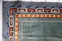 Vintage Tibetan Art Deco Rug, Handmade Nepal Wool Carpet 3.7' x 6.4' - 1C1223