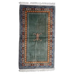 Vintage Tibetan Art Deco Rug, Handmade Nepal Wool Carpet 3.7' x 6.4' - 1C1223