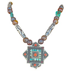 Vintage Tibetan Beaded Necklace with Turquoise