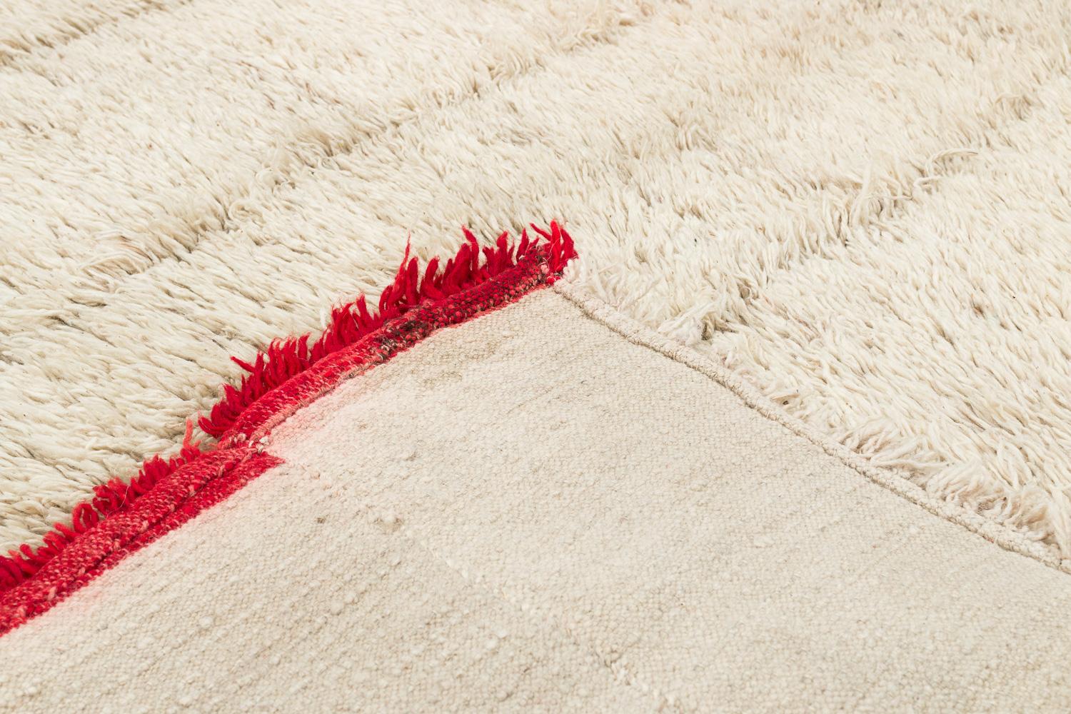 Late 20th Century Vintage Tibetan Wool Blanket or Rug with Grey and Red End Panel 5'3'' x 6'3'' For Sale