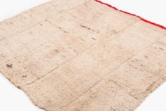 Vintage Tibetan White Wool Blanket or Rug with Red End Panel 5’7’’ x 4’8’’