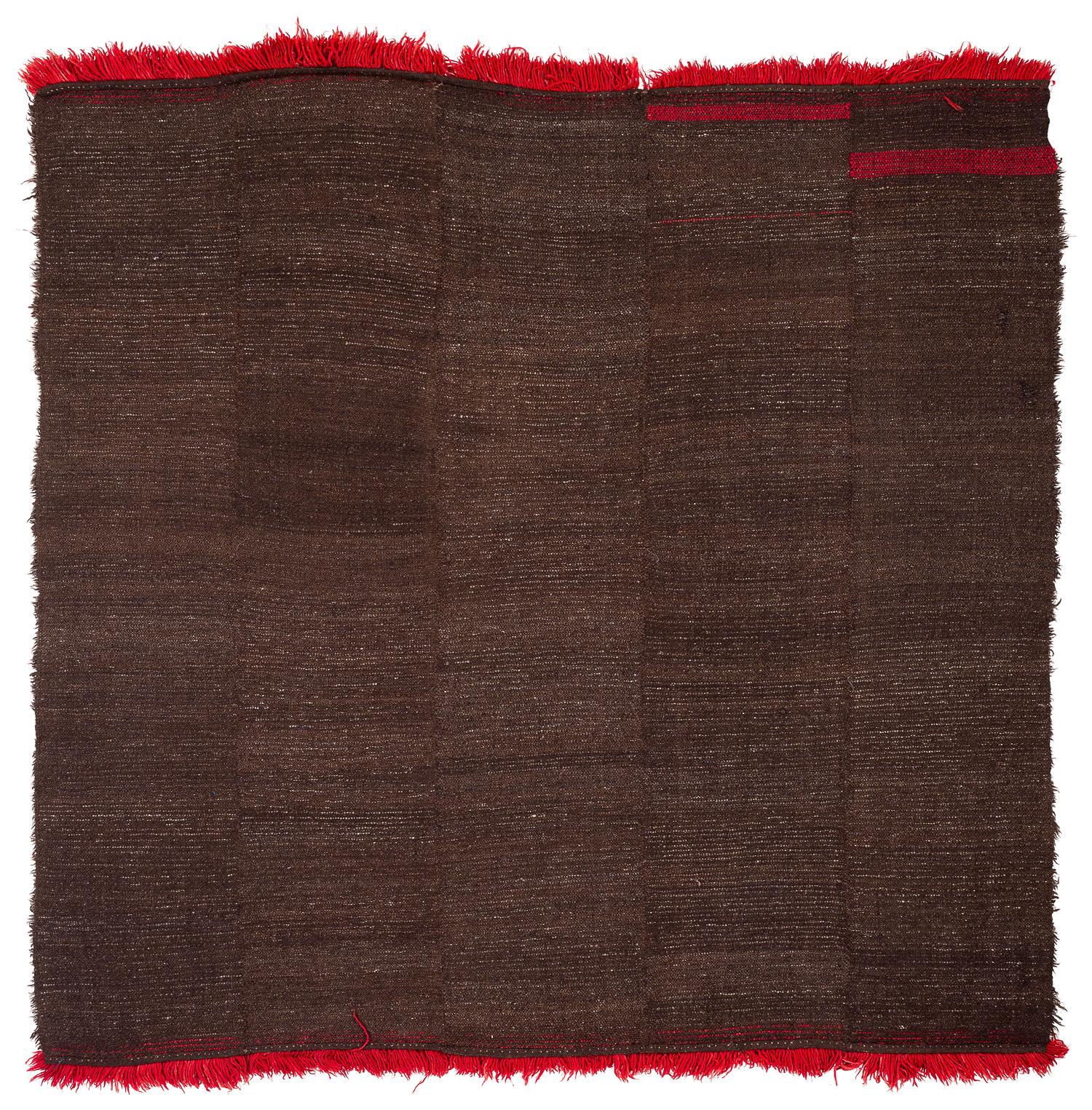 Vintage Tibetan Brown Shag Wolle Decke oder Teppich mit rotem Ende Panel 6'2'' x 6'2