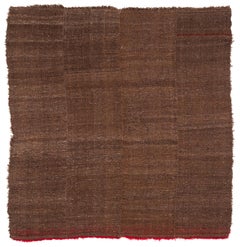 Vintage Tibetan Brown Shag Wool Blanket Rug and Red End Panel 5'1'' (W) x 5' (L)
