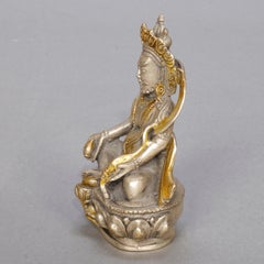 Vintage Tibetan Buddha Silver and Gold Gilt Bronze Sculpture, circa 1930