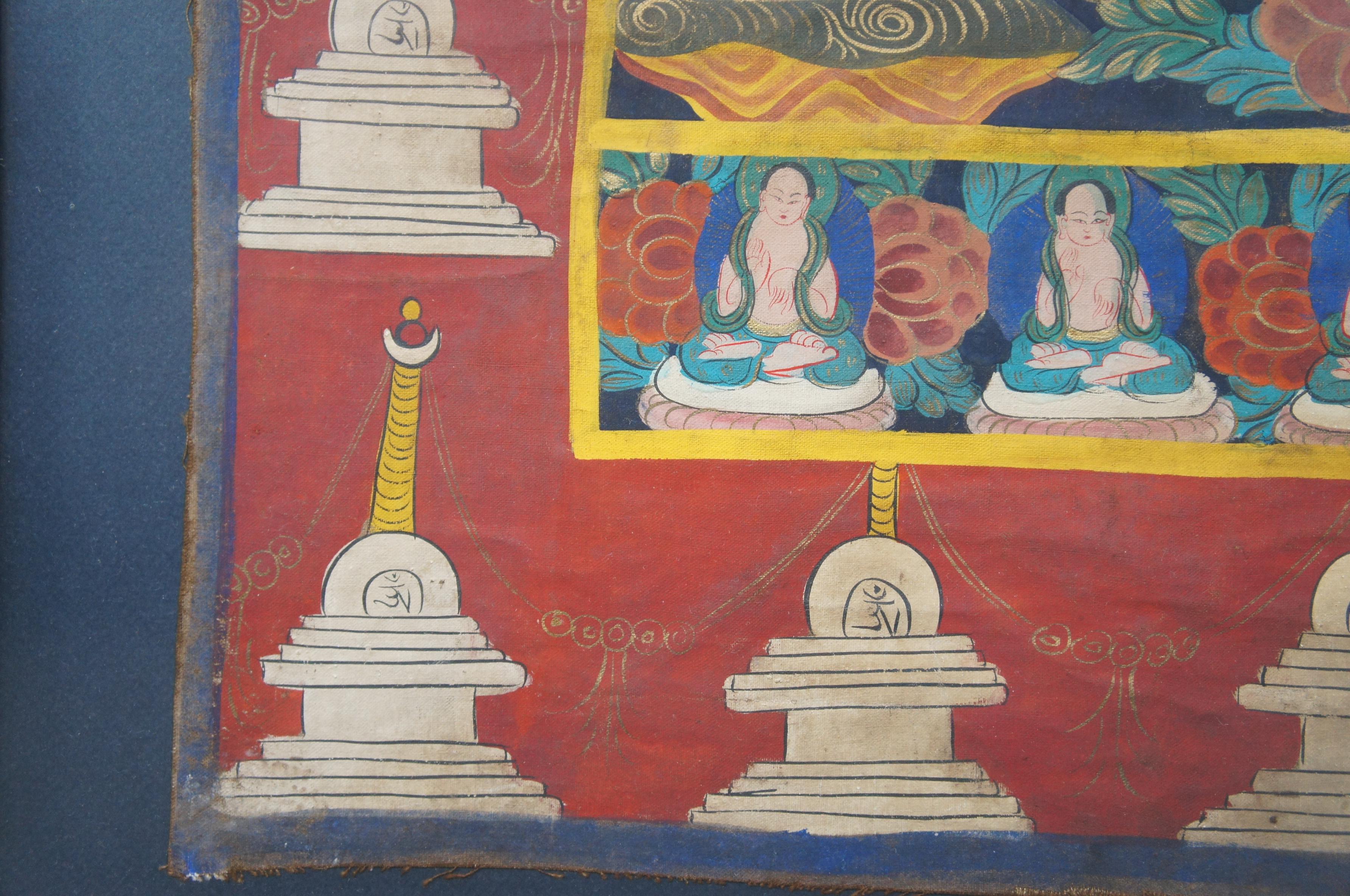 Tibetischer Buddha- Thangka-Gemälde, Vintage, Schwanen-Blumen-Figuren, Rahmen aus Kunstbambus im Angebot 2