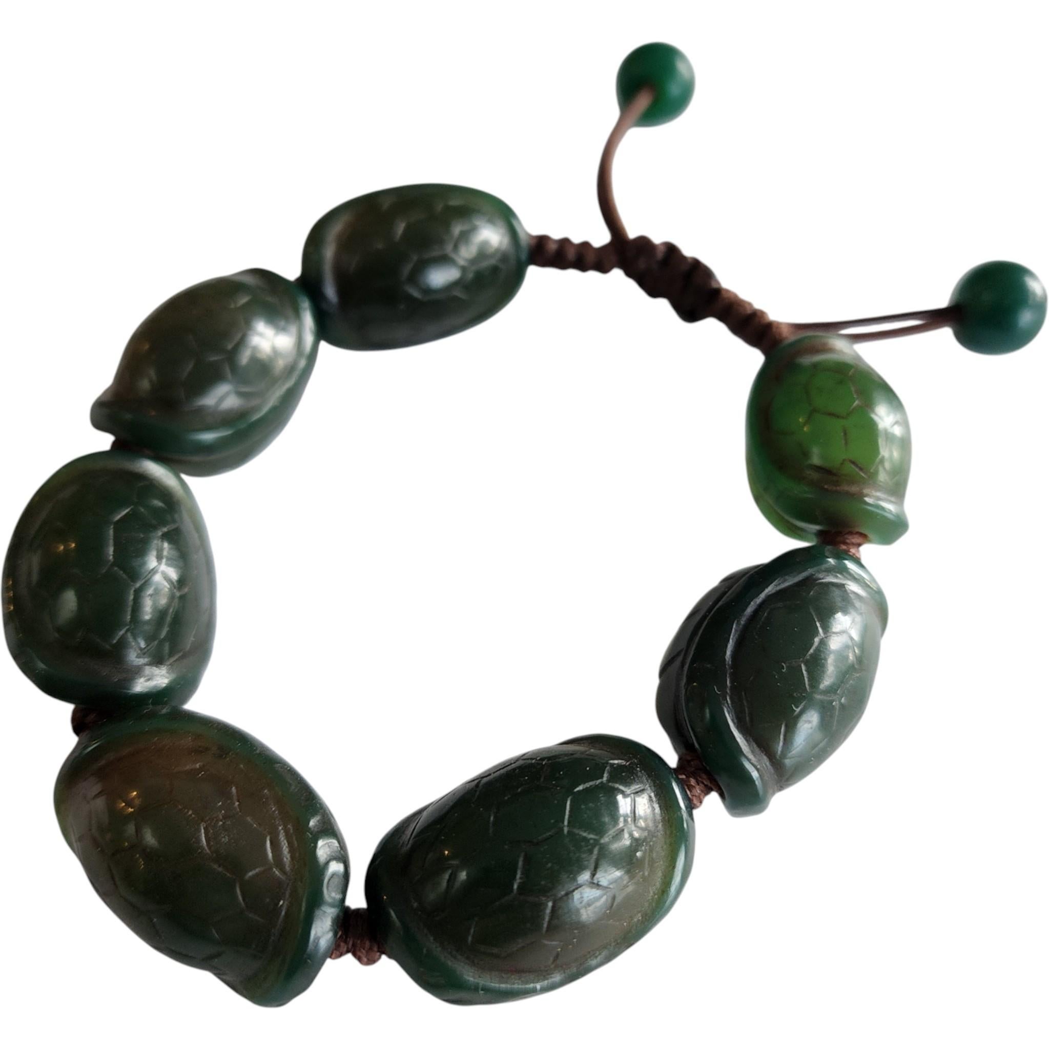 Budismo tibetano vintage Ágata Totem de espalda de tortuga Dzi Pulsera de cordón con cuentas en venta