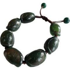 Vintage Tibetan Buddhism Agate Turtle Back Totem Dzi Beaded Drawstring Bracelet