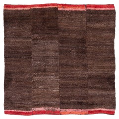 Vintage Tibetan Cocoa Brown Wool Blanket Rug with Red End Panels 5’4’’ x 5’3"