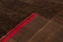 Vintage Tibetan Cocoa Brown Wool Blanket Rug with Red End Panels 5'8" x 5'6"