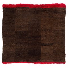 Vintage Tibetan Cocoa Brown Wool Blanket Rug with Red End Panels 5'8" x 5'6"