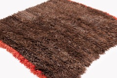 Vintage Tibetan Cocoa Brown Wool Blanket Rug with Red End Panels 6'1" x 5'2"