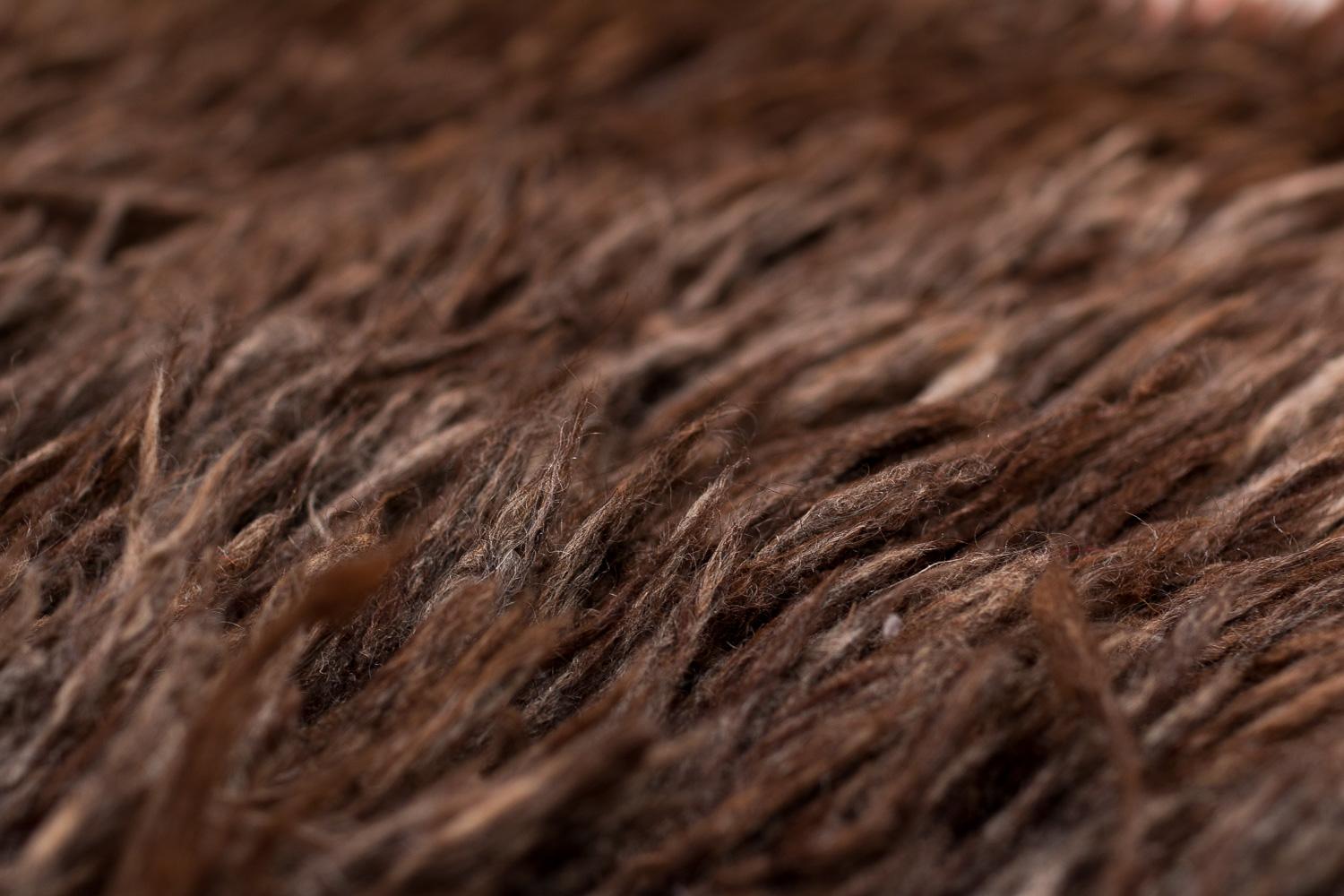 Tappeto tibetano vintage in lana marrone cacao con pannelli finali rossi 6'1