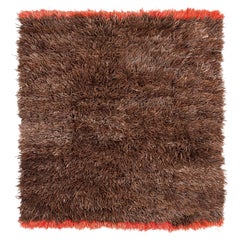 Vintage Tibetan Cocoa Brown Wool Blanket Rug with Red End Panels 6'1" x 5'2"
