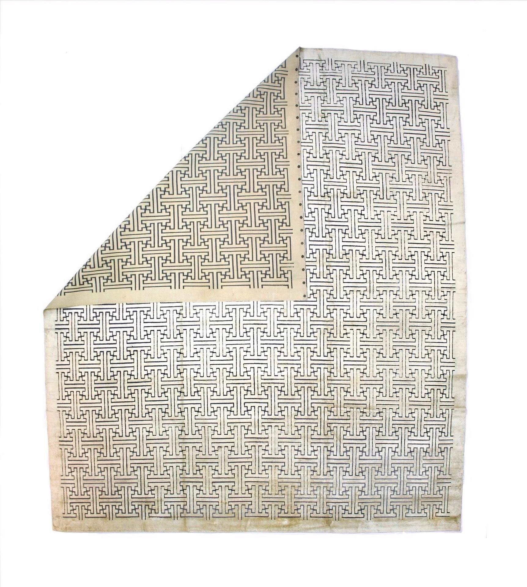 Tappeto decorativo tibetano vintage in lana e seta 12'9
