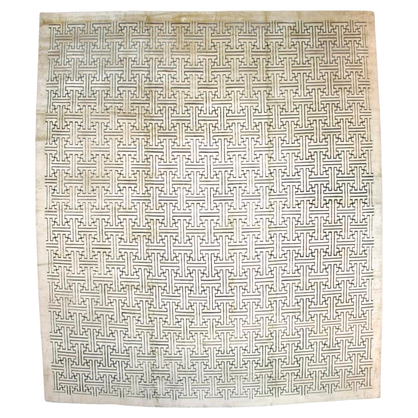 Tappeto decorativo tibetano d'epoca in lana e seta 12'9" x 14'9" in vendita