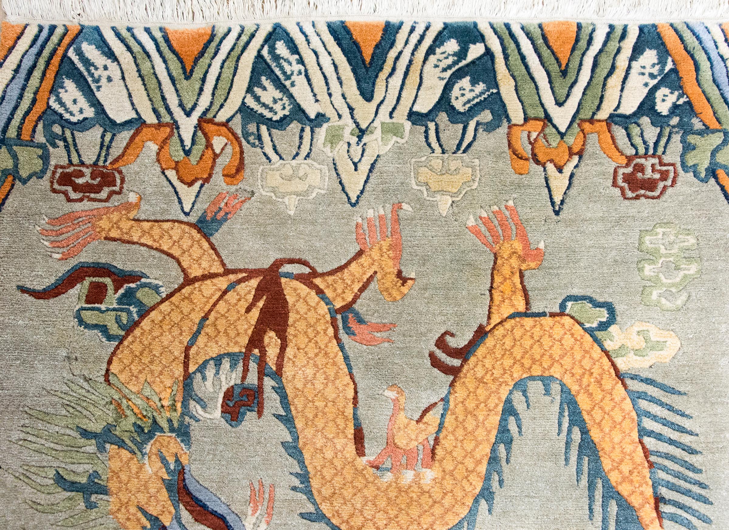 Vintage Tibetan Double-Dragon Rug For Sale 4