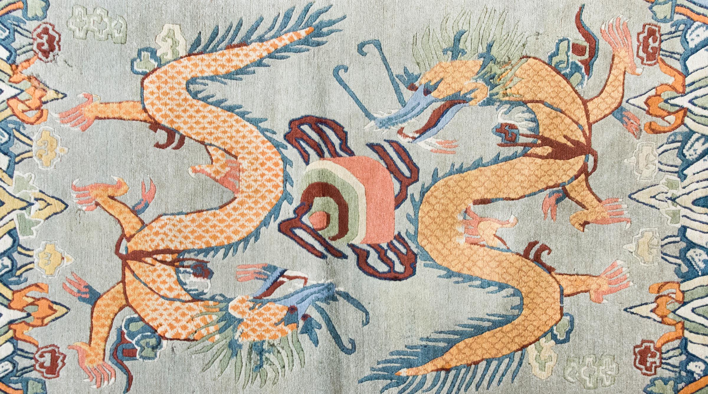 Vintage Tibetan Double-Dragon Rug For Sale 5