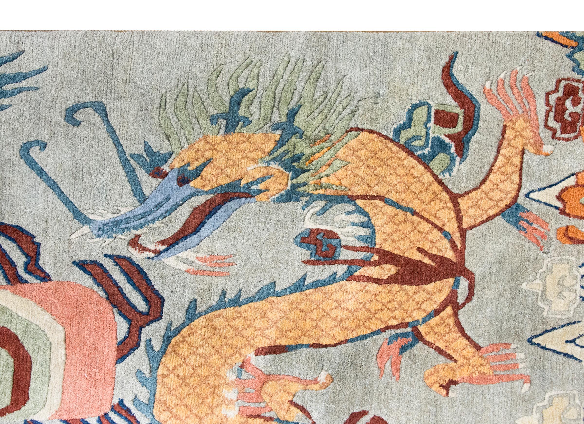 Vintage Tibetan Double-Dragon Rug For Sale 6