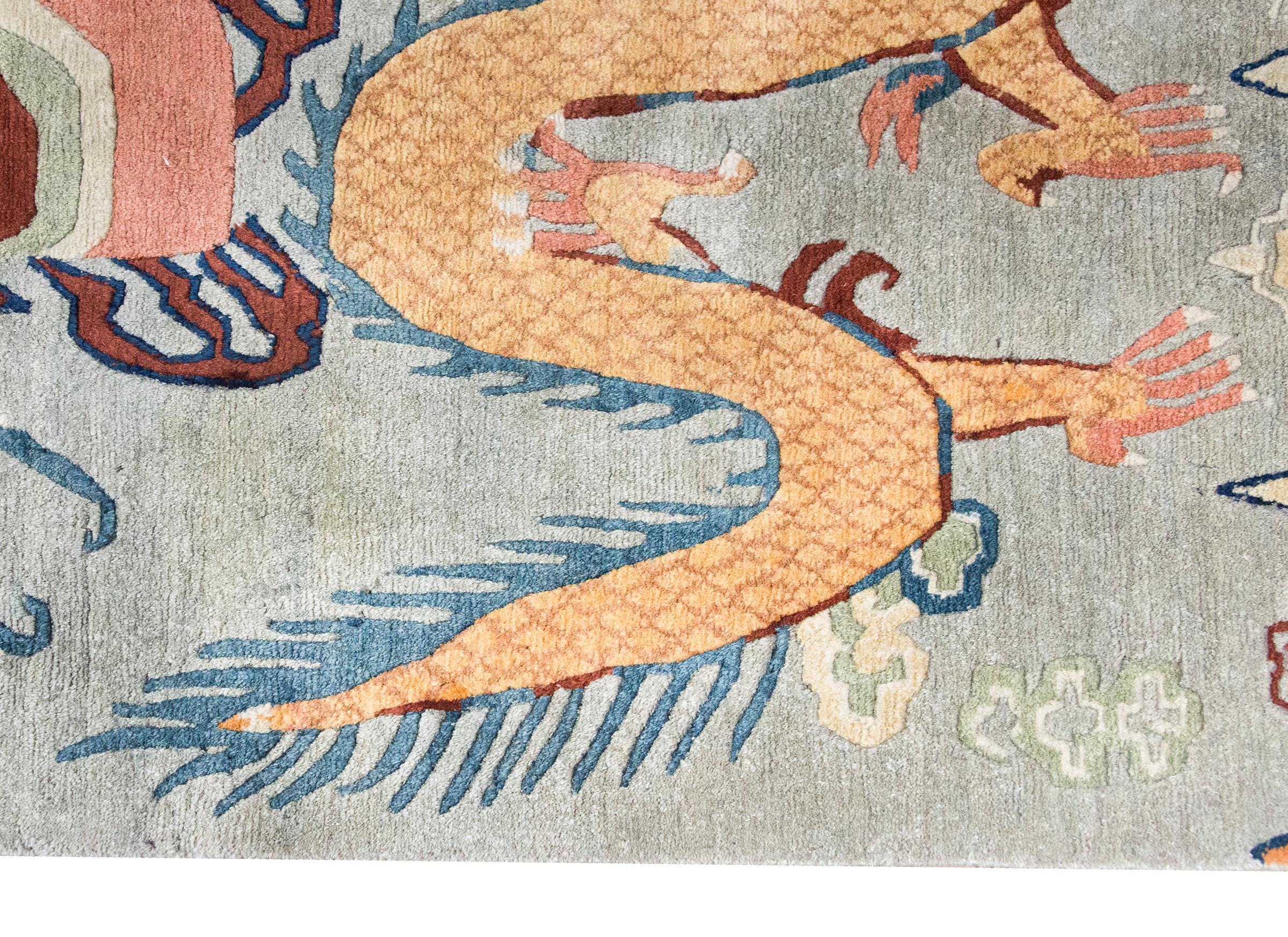 Vintage Tibetan Double-Dragon Rug In Good Condition For Sale In Chicago, IL