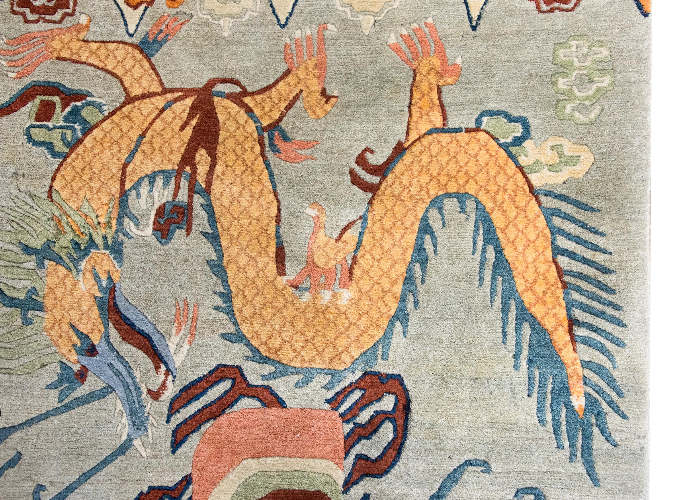 20th Century Vintage Tibetan Double-Dragon Rug For Sale