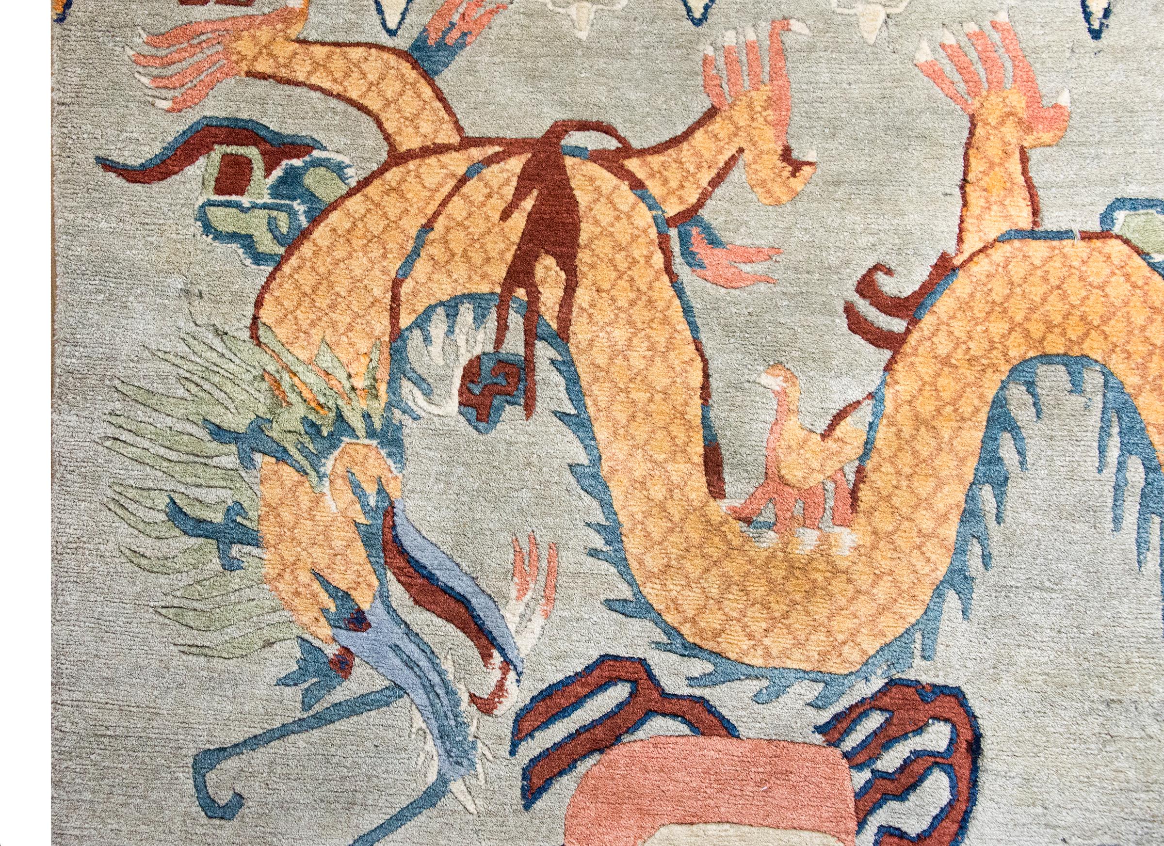 Wool Vintage Tibetan Double-Dragon Rug For Sale