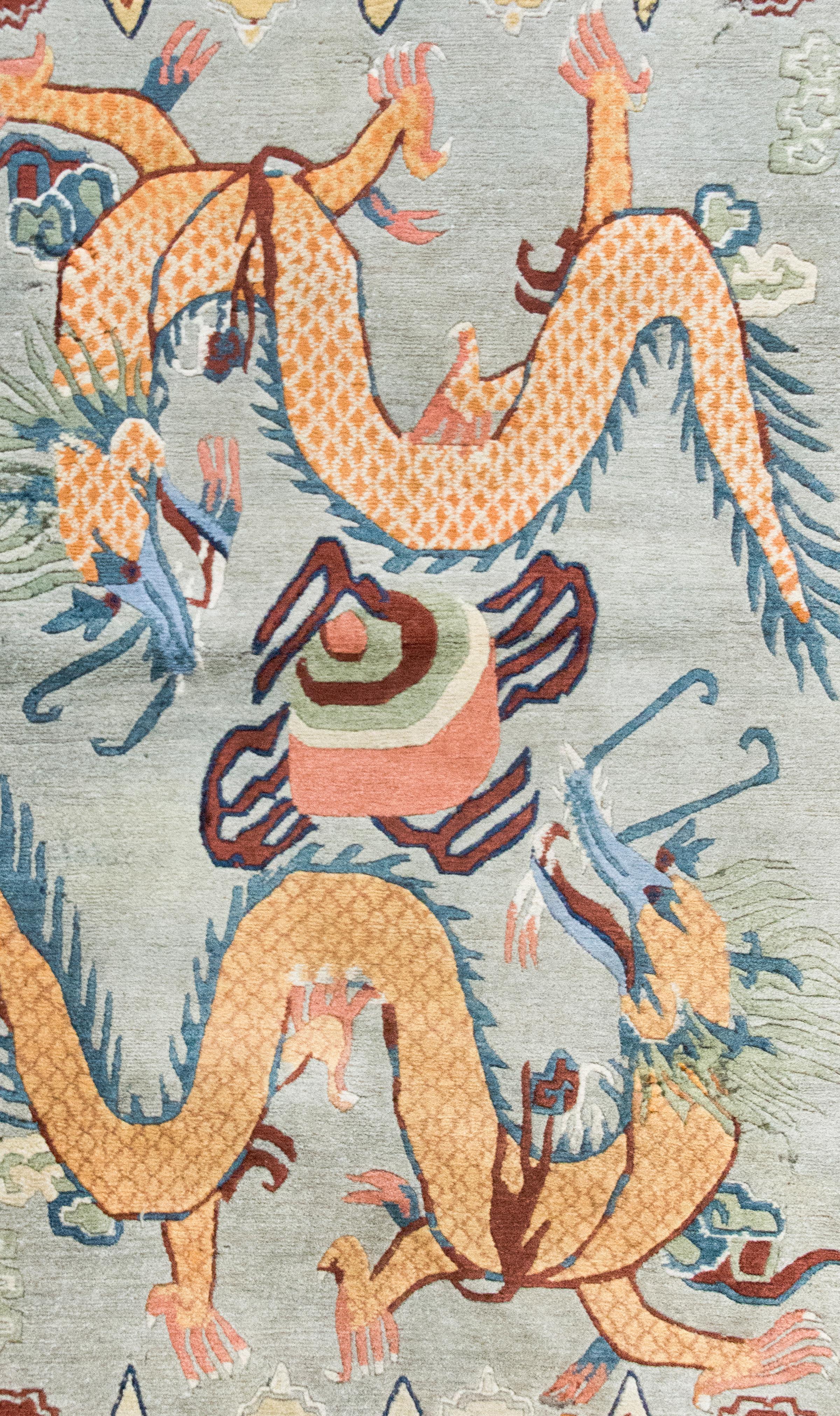 Vintage Tibetan Double-Dragon Rug For Sale 1