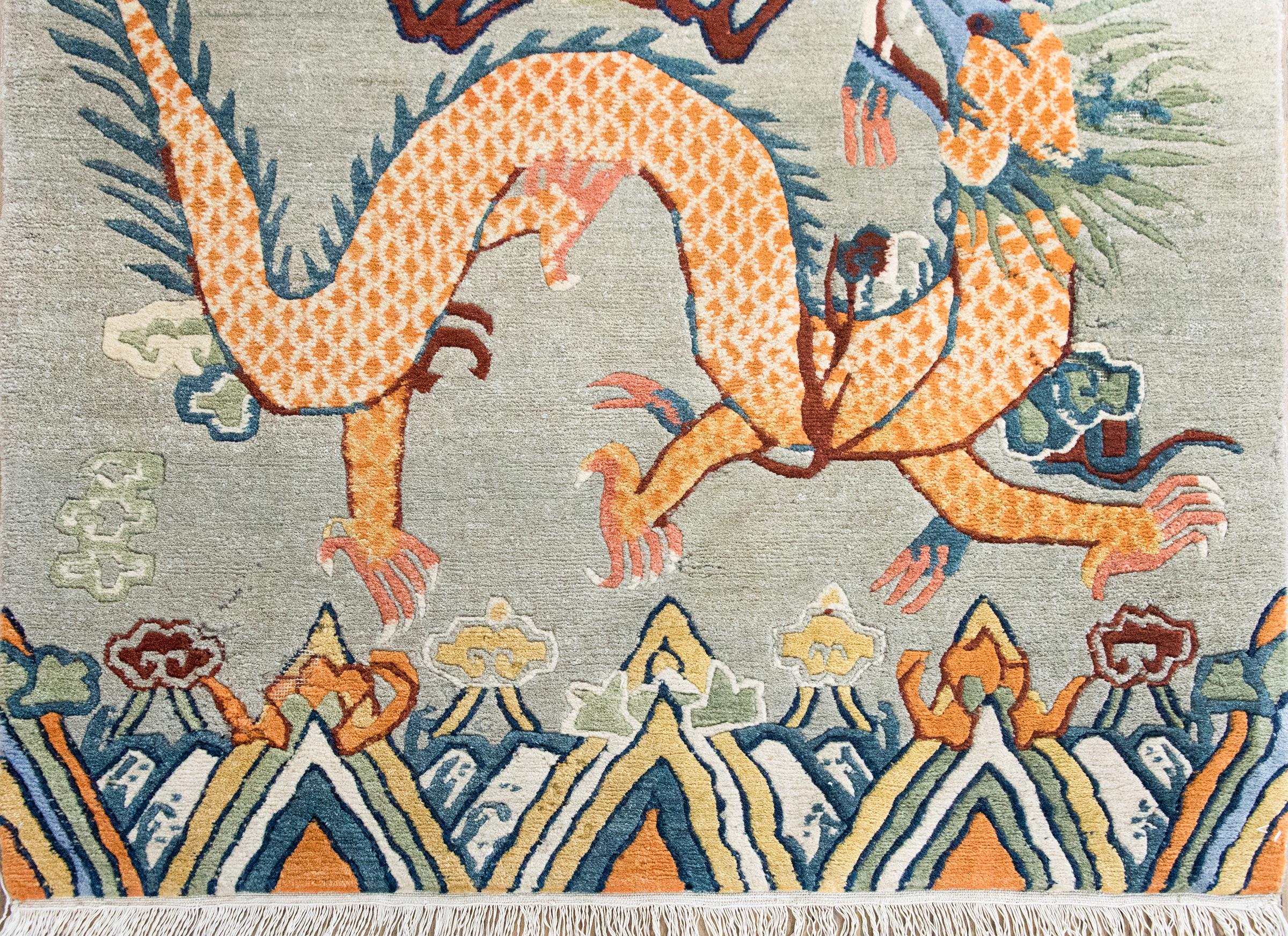 Vintage Tibetan Double-Dragon Rug For Sale 2