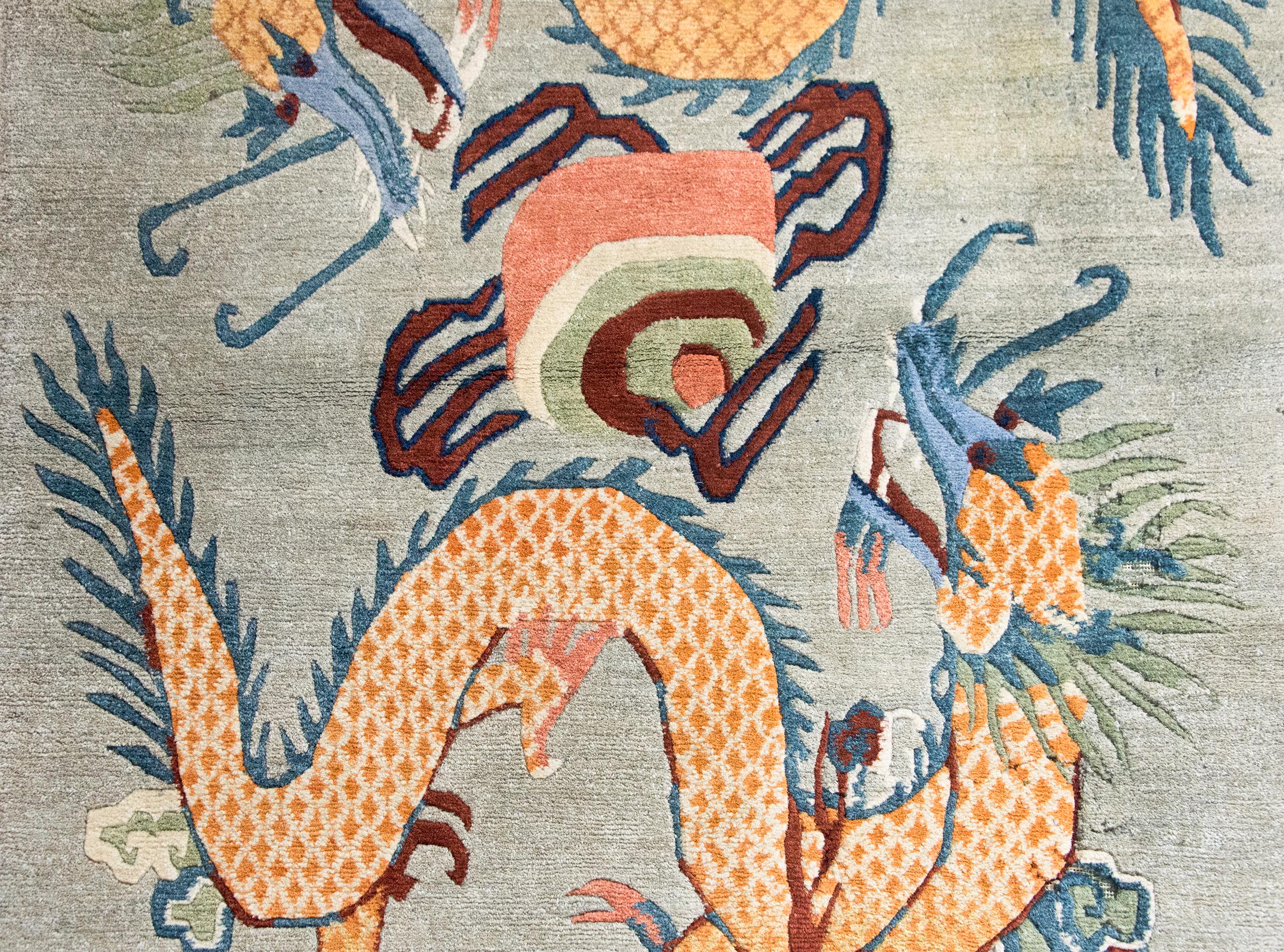 Vintage Tibetan Double-Dragon Rug For Sale 3
