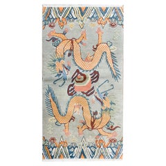 Alfombra tibetana vintage de doble dragón