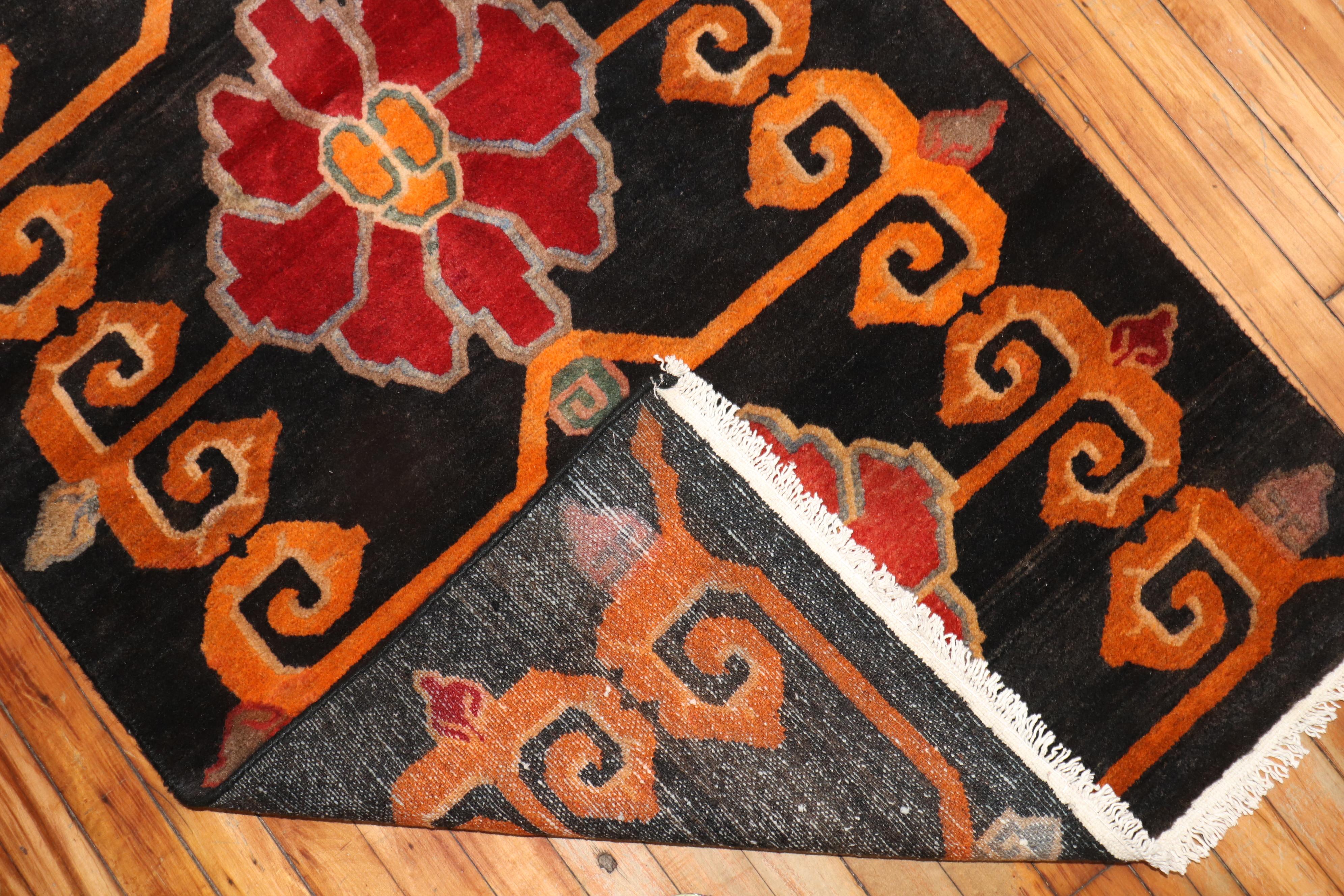 Hand-Woven Vintage Tibetan Floral Rug For Sale