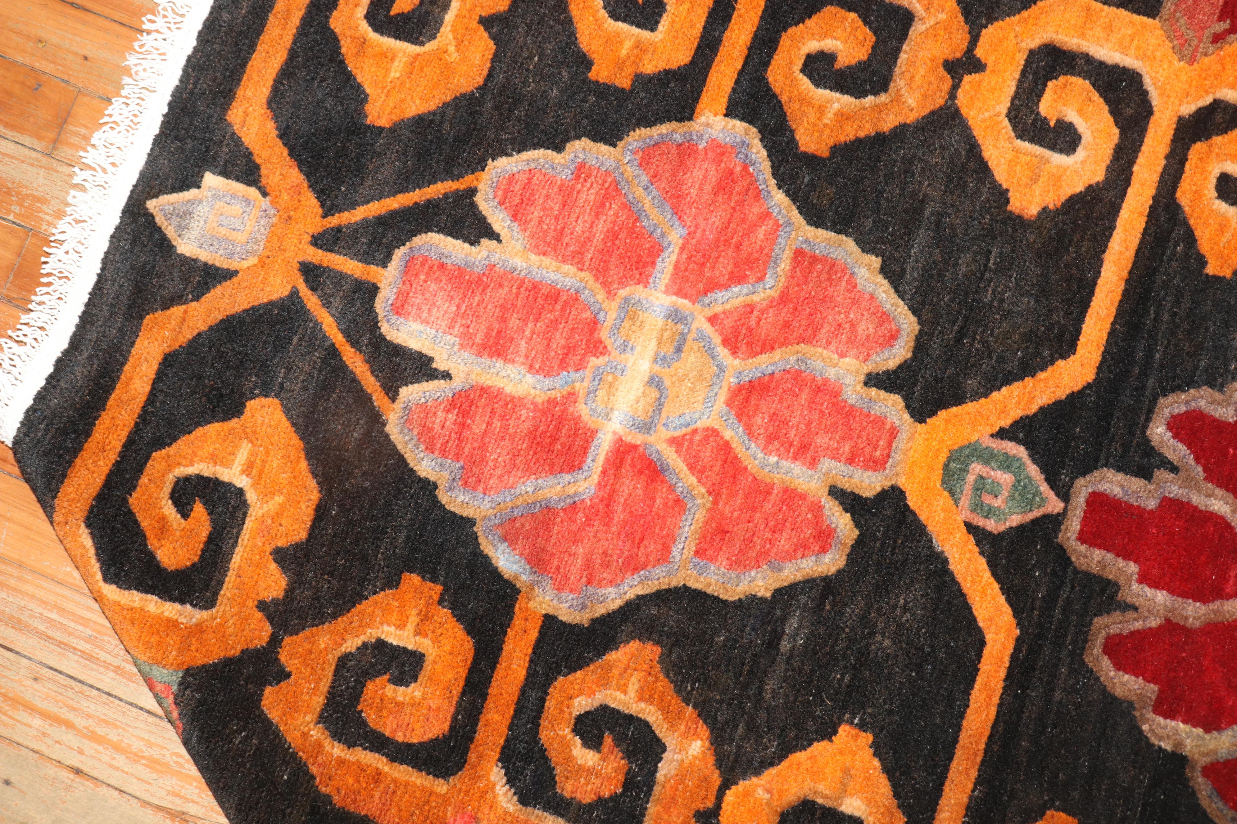 20th Century Vintage Tibetan Floral Rug For Sale