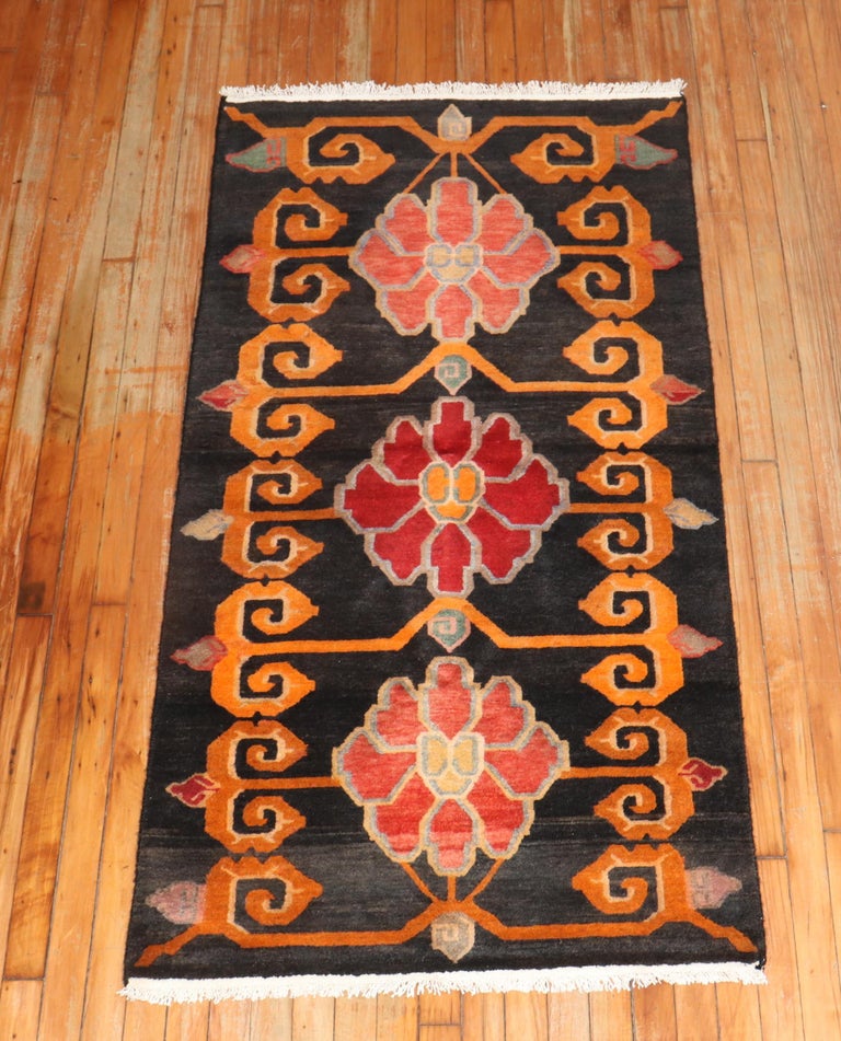 Vintage Tibetan Floral Rug For Sale at 1stDibs