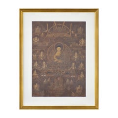 Vintage Tibetan Hand-Painted Thangka Painting Depicting Buddhist Deities