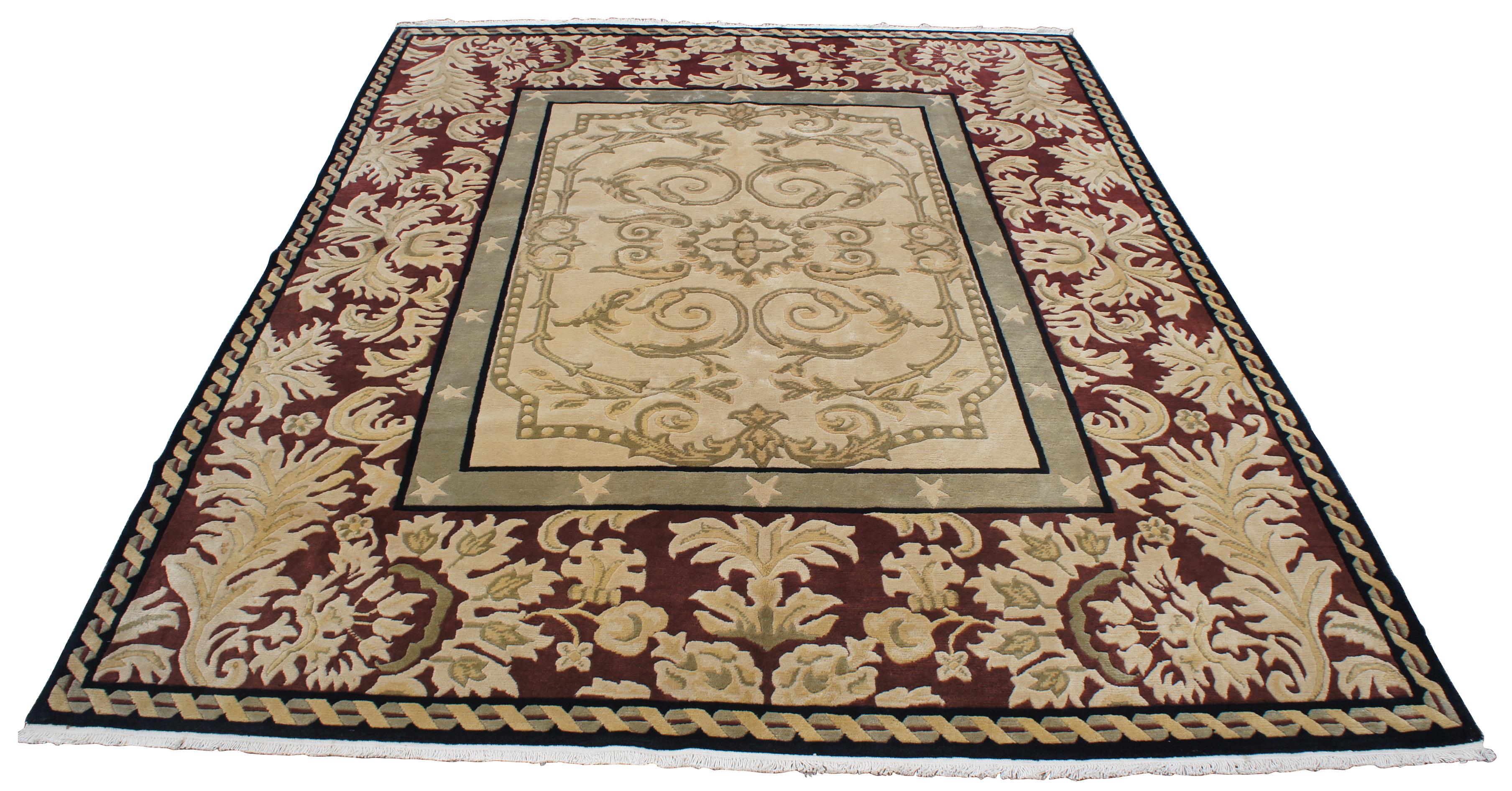 Orientalischer handgewebter Teppich aus tibetisch-indischem Indo- Nepal (Tibetisch) im Angebot