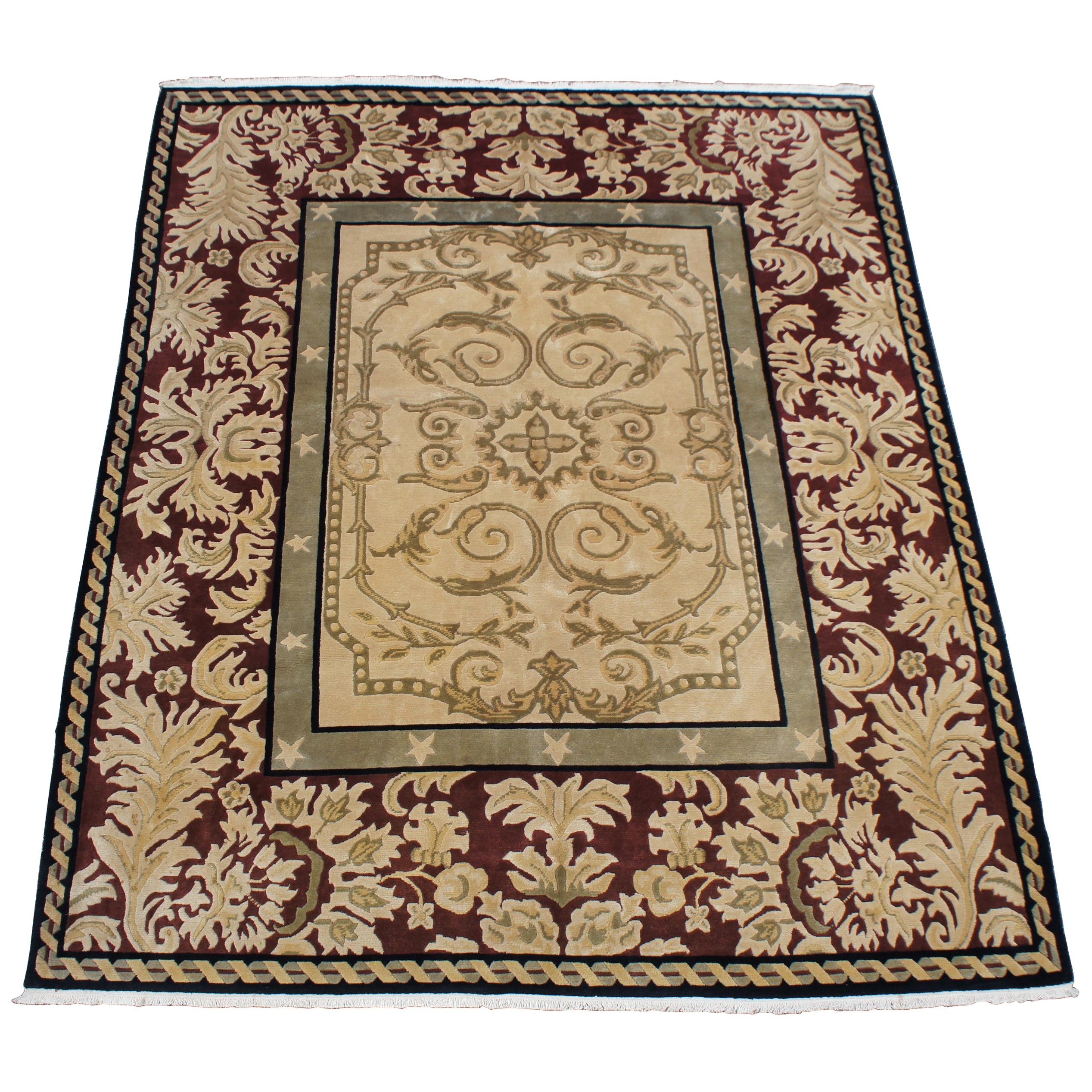 Vintage Tibetan Indo Nepal Oriental Handwoven Area Rug Carpet For Sale