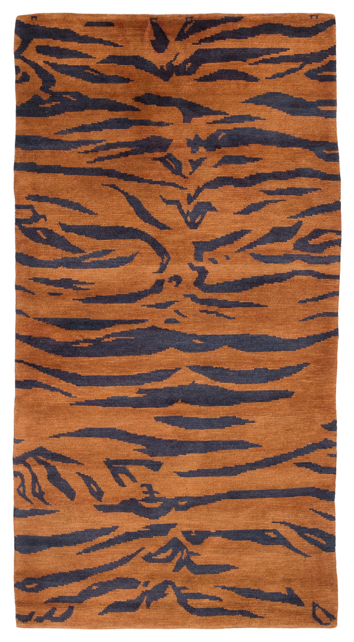 Tappeto vintage tibetano Khaden Tiger Animal Print con accenti di lana marrone fatto a mano in vendita 5