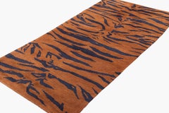 Vintage Tibetan Khaden Tiger Animal Print Accent Handmade Wool Brown Rug