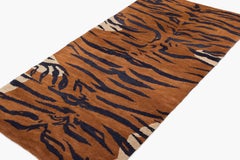 Vintage Tibetan Khaden Tiger Animal Print Accent Handmade Wool Brown Rug