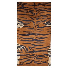 Vintage Tibetan Khaden Tiger Animal Print Accent Handmade Wool Brown Rug