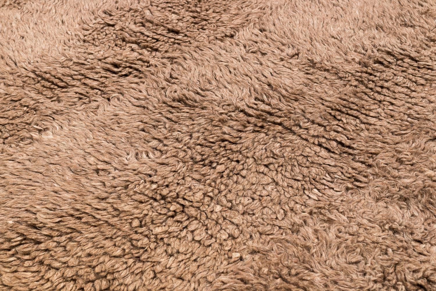 Népalais Couverture ou tapis tibétain vintage en laine Brown avec panneau d'extrémité rouge 6'8