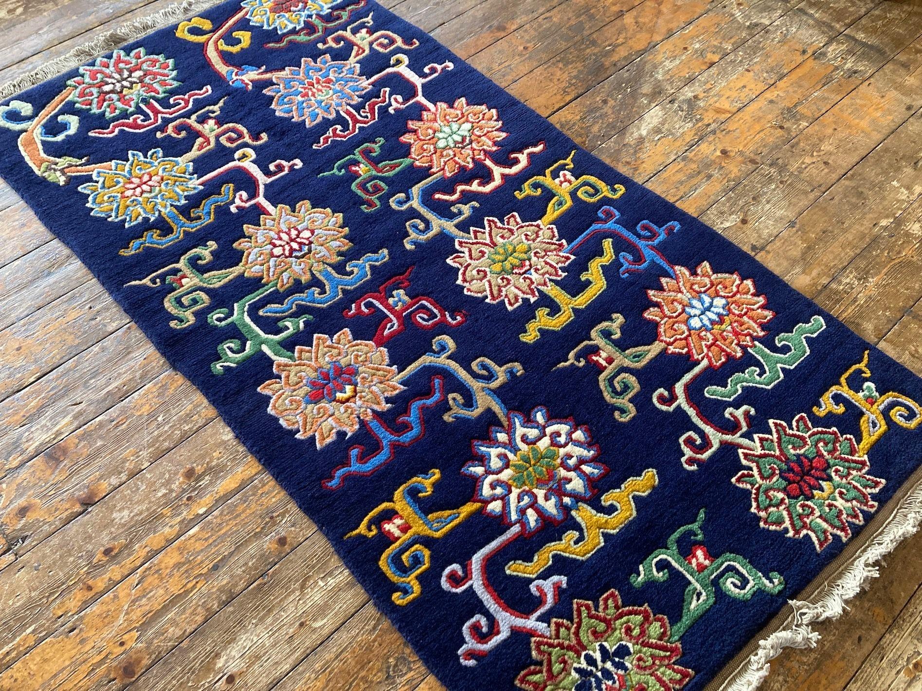 Wool Vintage Tibetan Rug 1.75m x 0.91m For Sale