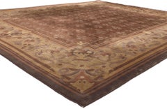 Vintage Tibetan Rug, Aubusson Style Meets Earth-Tone Elegance