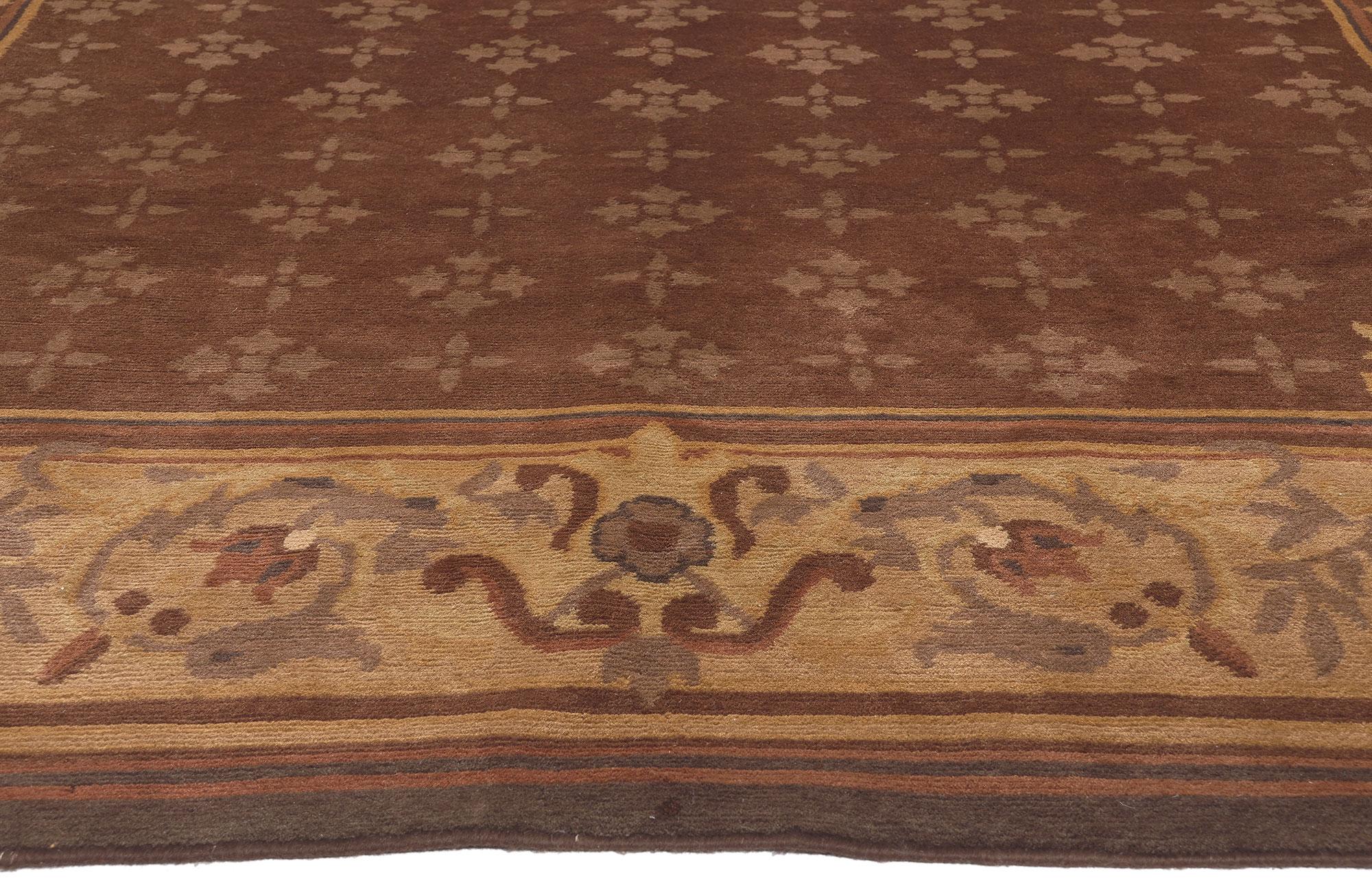 Vintage Tibetan Rug, Aubusson Style Meets Earth-Tone Elegance  In Good Condition For Sale In Dallas, TX